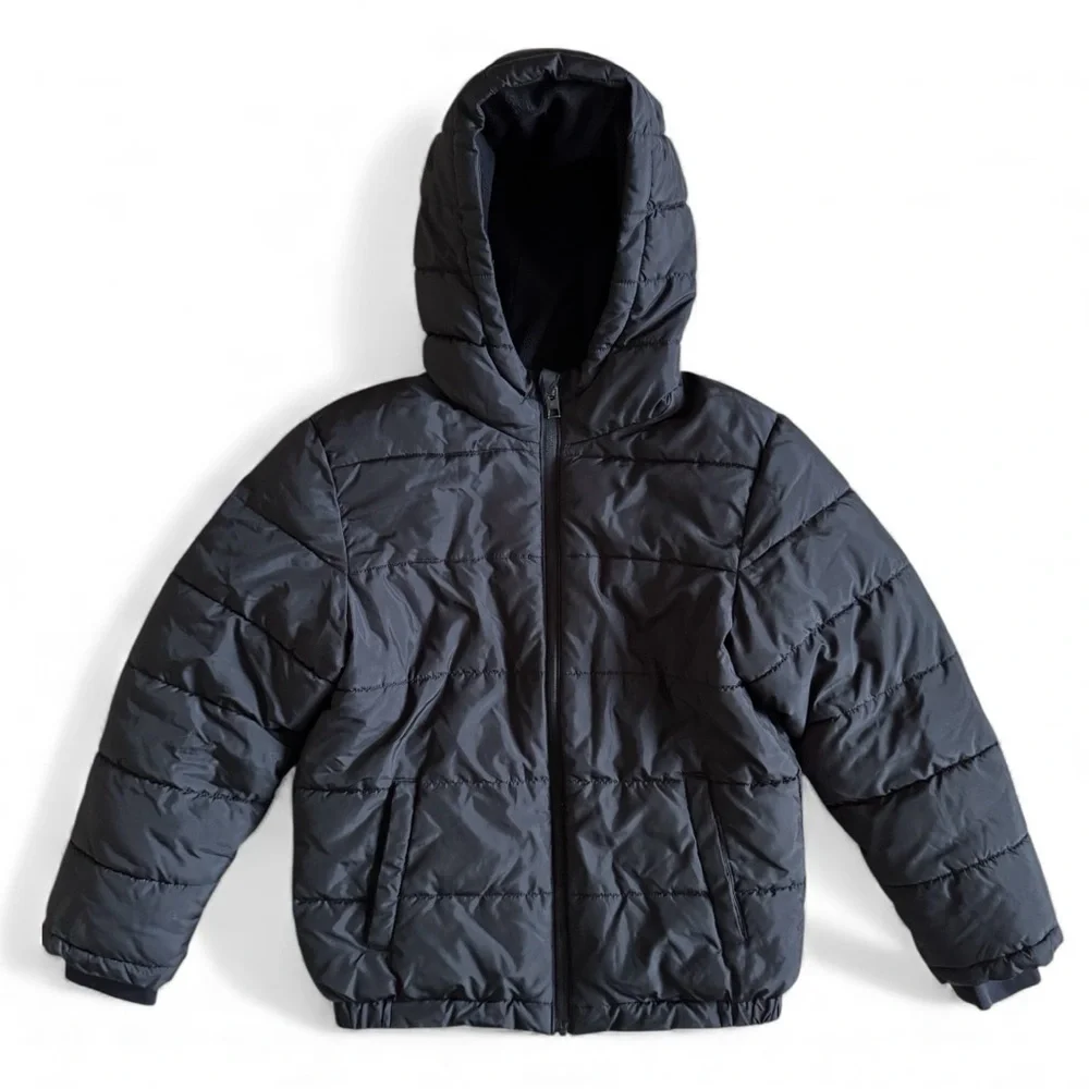 Hurley Hooded Fleece-Lined Puffer Jacket Warm Winter Coat Outdoor Black Boys M
